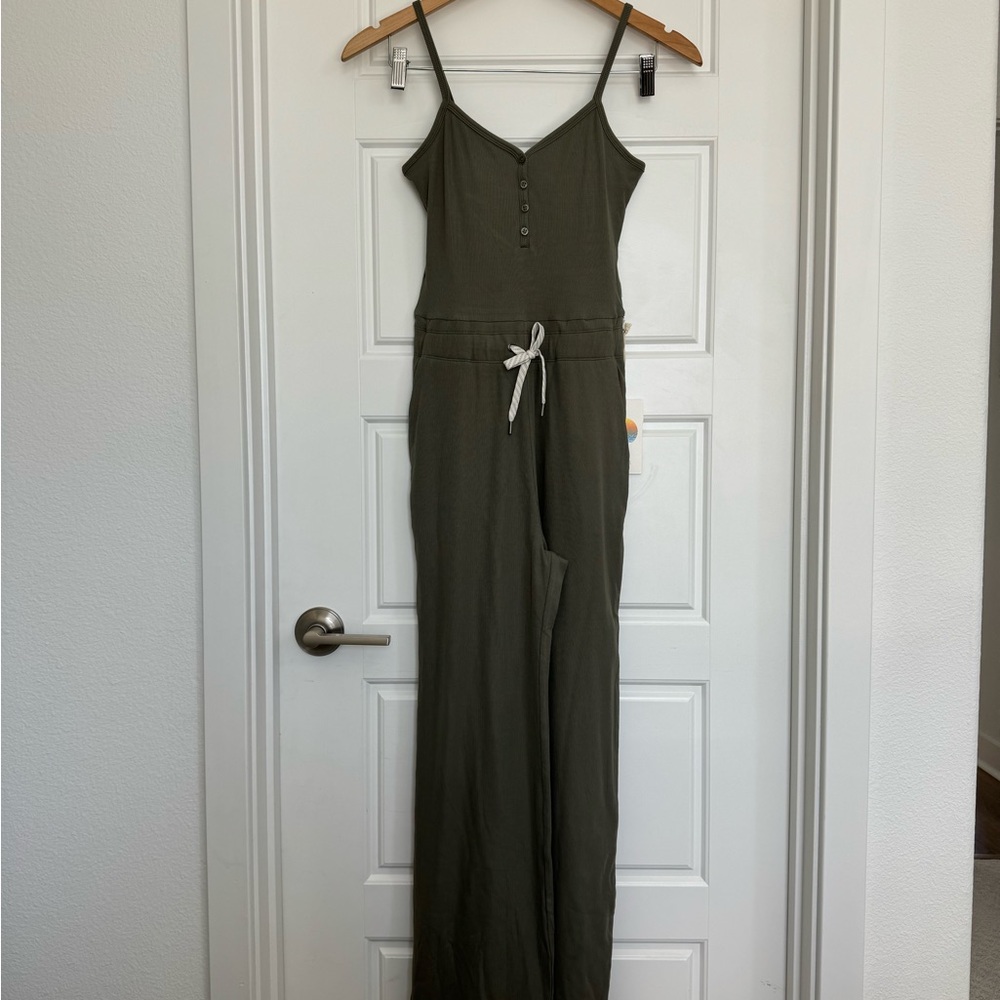 Vuori Pose Jumpsuit Wide Leg Henley Dark Metal Green Size XS - Picture 3 of 6
